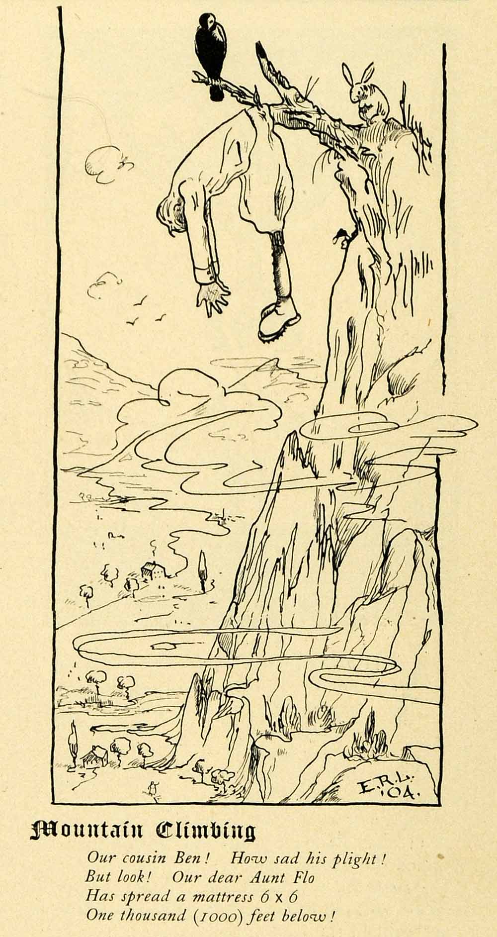 1901 Print Harvard Lampoon Mountain Climbing Humor E.R. Little Poem Witty HVD1