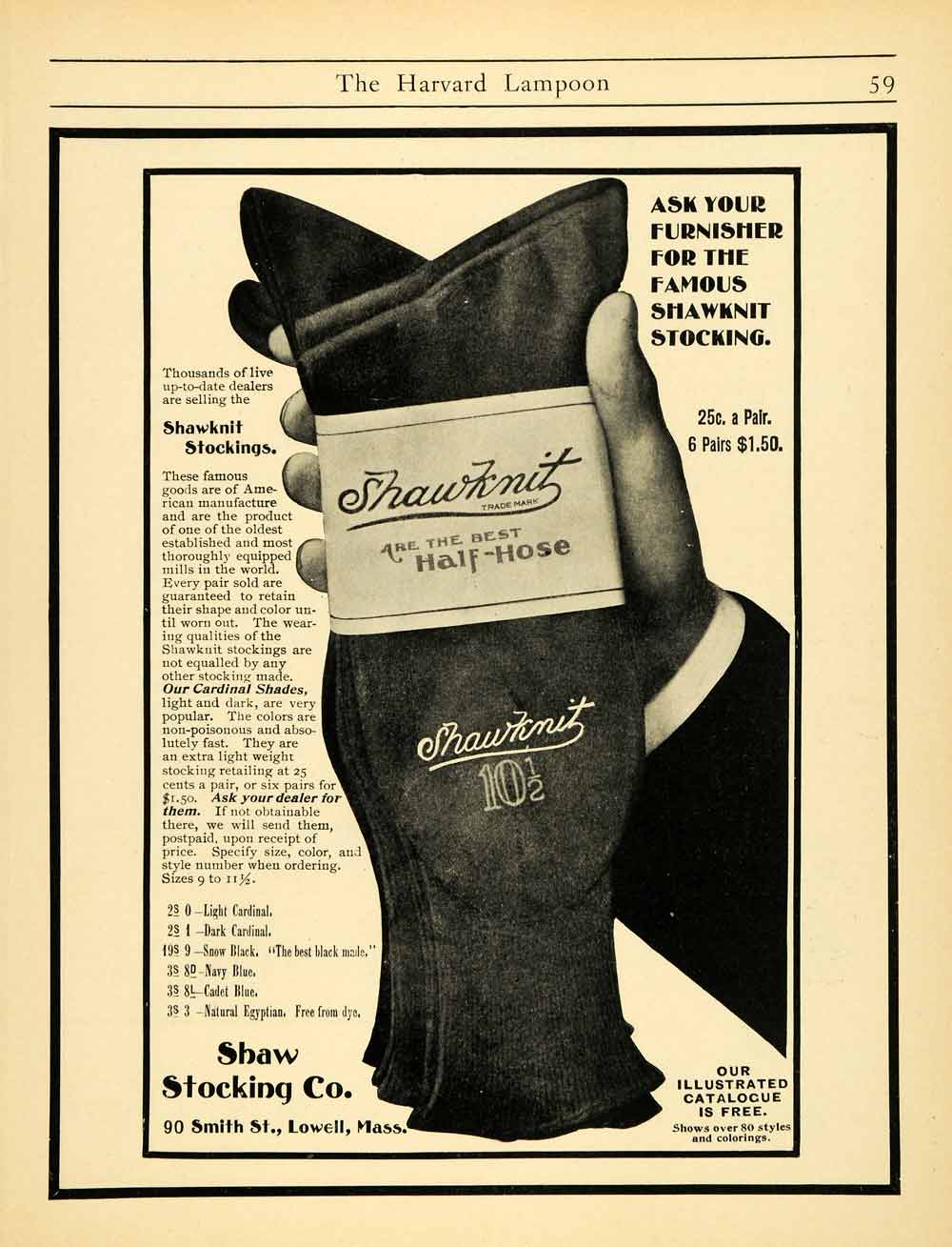 1900 Ad Shaw Stocking Shawknit 90 Smith St Lowell Half-Hose Pantyhose HVD1