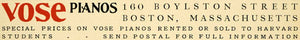 1900 Ad Vose Pianos 160 Boylston Street Boston Harvard Lampoon Music HVD1