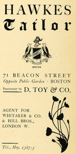 1900 Ad Harvard Lampoon Hawkes Tailor 71 Beacon Street Boston Whitaker Hill HVD1