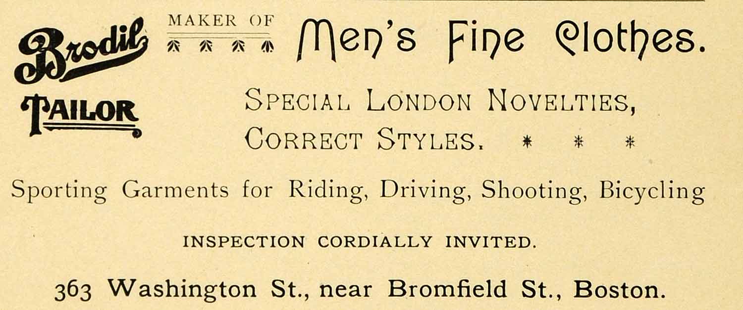 1900 Ad Brodil 363 Washington St Bromfield Boston Men Sporting Clothes HVD1