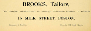 1900 Ad Brooks Tailor 15 Milk Street Boston Birthplace Benjamin Franklin HVD1