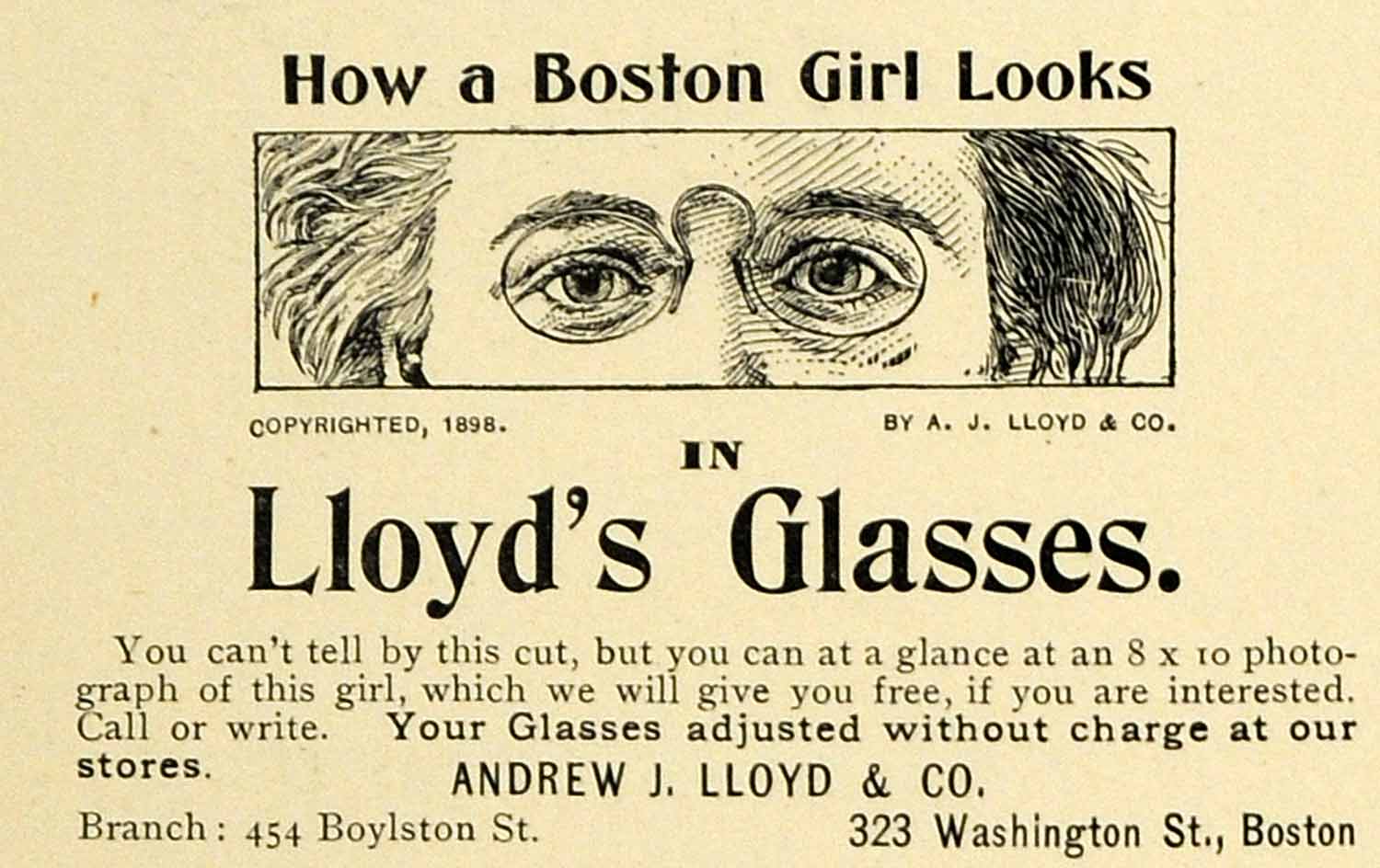 1899 Ad Harvard Lampoon Andrew Lloyd Glasses Boston Girl 454 Boylston St HVD1