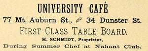 1898 Ad Harvard Lampoon University Cafe 77 Mt Aubrun 34 Dunster H Schmidt HVD1