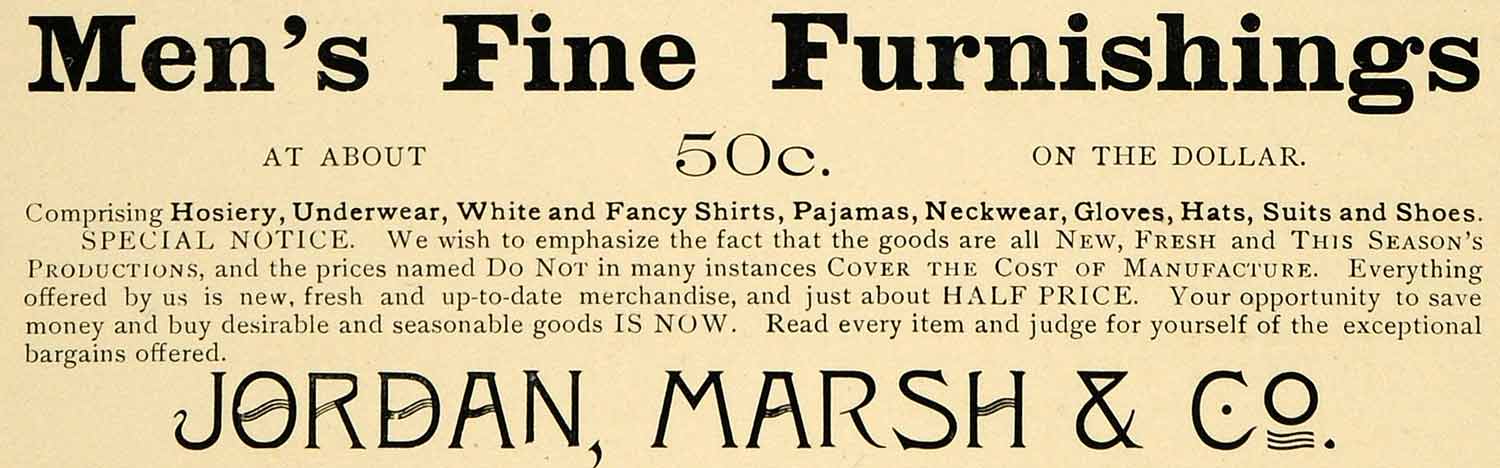 1898 Ad Harvard Lampoon Jordan Marsh Company Men Clothing Hosiery Neckwear HVD1