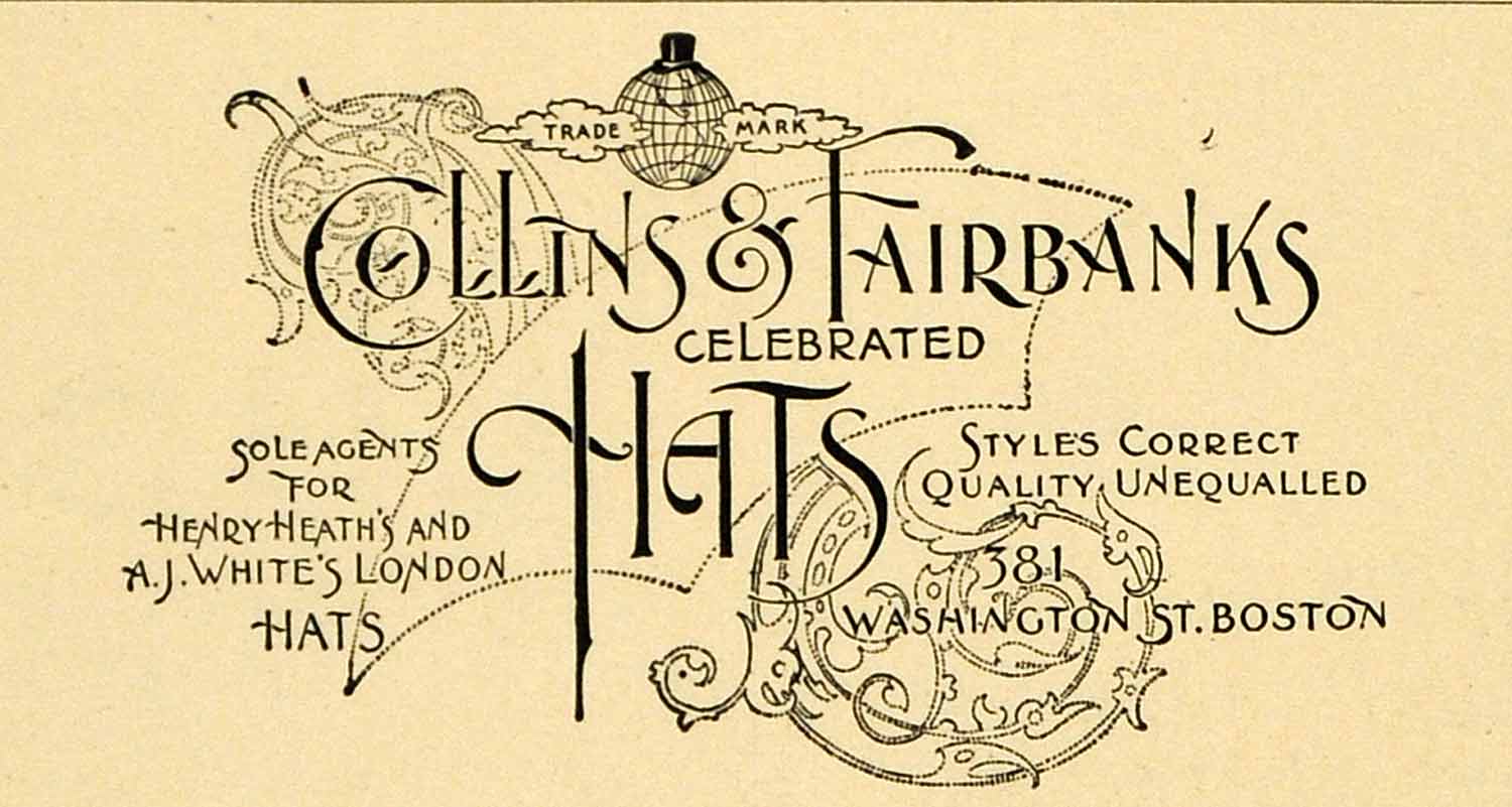 1898 Ad Harvard Lampoon Collins Fairbank Hat Henry Heath White 381 HVD1