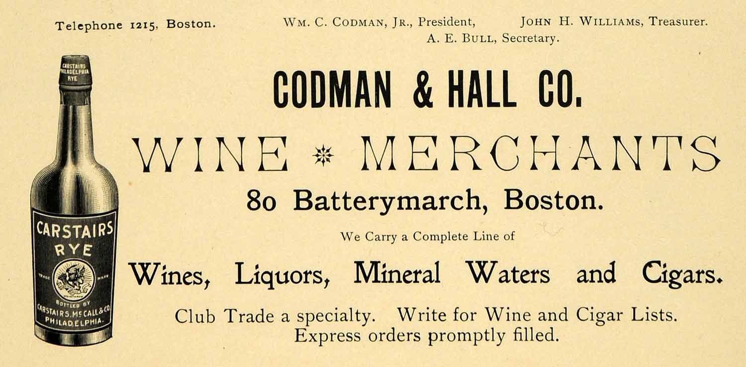 1898 Ad Harvard Lampoon Codman Hall Wine 80 Batterymarch Carstairs Rye HVD1