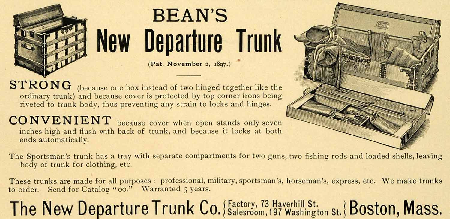 1898 Ad Harvard Lampoon Bean Departure Trunk 197 Washington St Patent HVD1