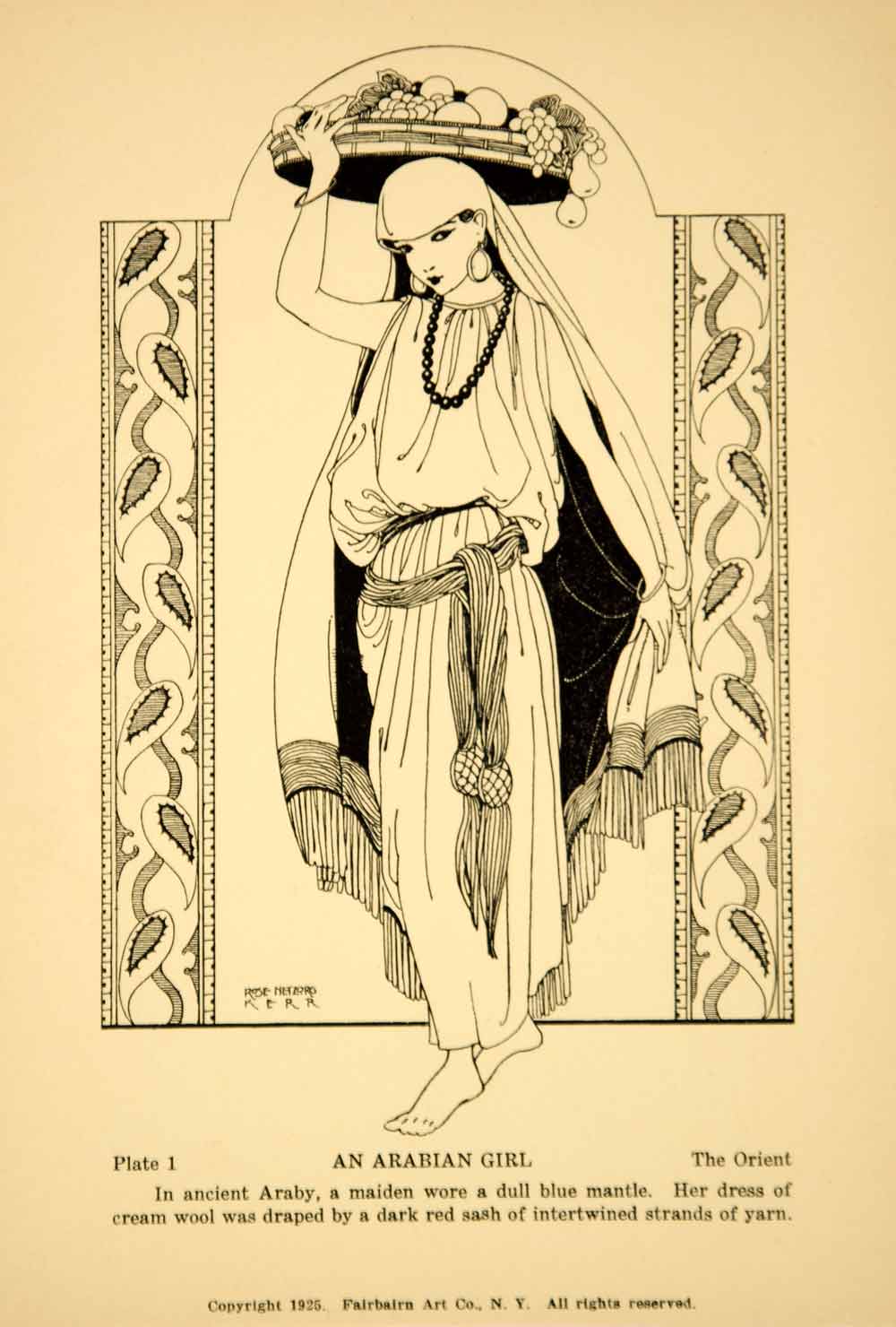 1925 Lithograph Arab Woman Traditional Dress Veil Costume Rose Netzorg Period Paper Historic Art LLC 1925 Lithograph Arab Woman Traditional Dress Veil Costume Rose Netzorg Period Paper Historic Art LLC