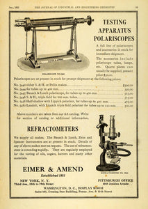 1922 Ad Testing Apparatus Polariscopes Refractometers Microscopes Eimer IEC1