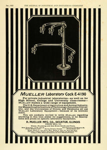 1922 Ad Mueller Laboratory Cock E4190 Valve Plumbing Plumber Columbia IEC1 - Period Paper
