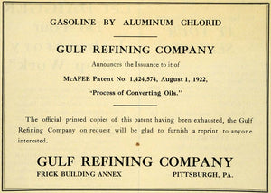 1922 Ad Aluminum Chlorid Gulf Refining Converting Oil Chemistry Fuel IEC1