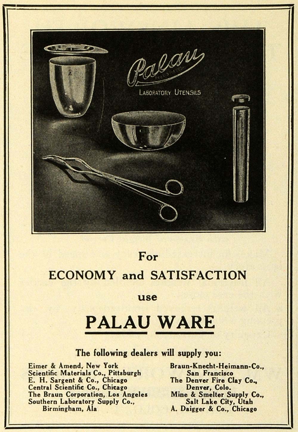 1922 Ad Palau Ware Laboratory Instruments Scientific Supply Chemical IEC1