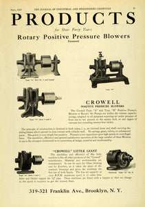1922 Ad Crowell Rotary Air Compressors Vacuum Pumps Scientific Engineering IEC1