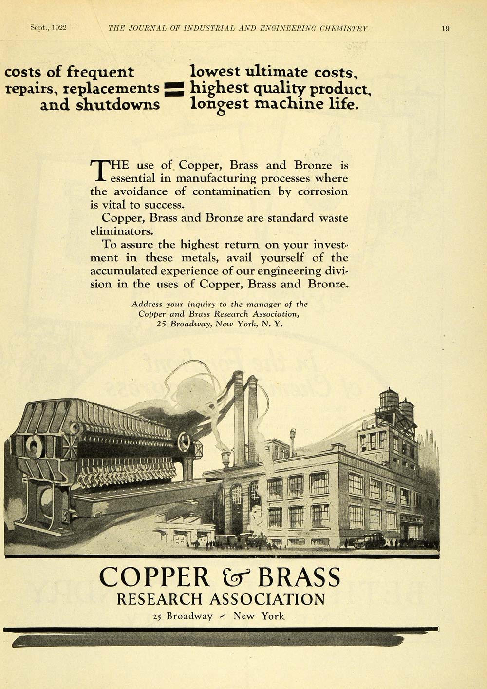 1922 Ad Copper Brass Bronze Research Precious Materials Industrial Supplies IEC1