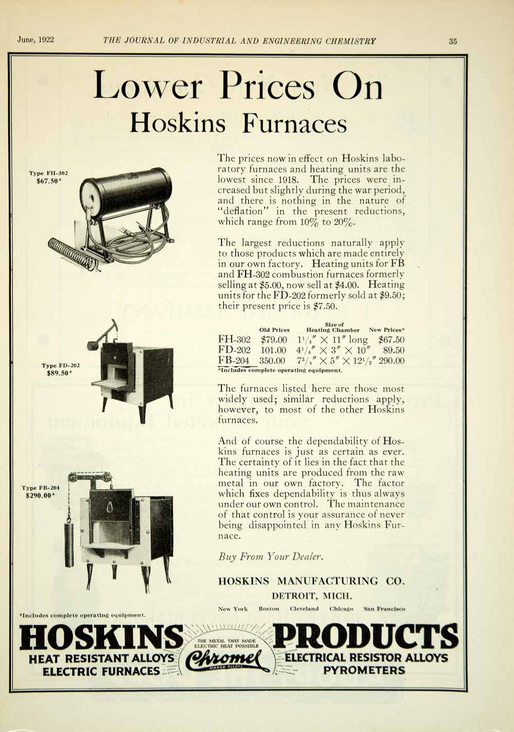 1922 Ad Hoskins FH-302 FD-202 FB-204 Electric Furnace Heating Appliance IEC2