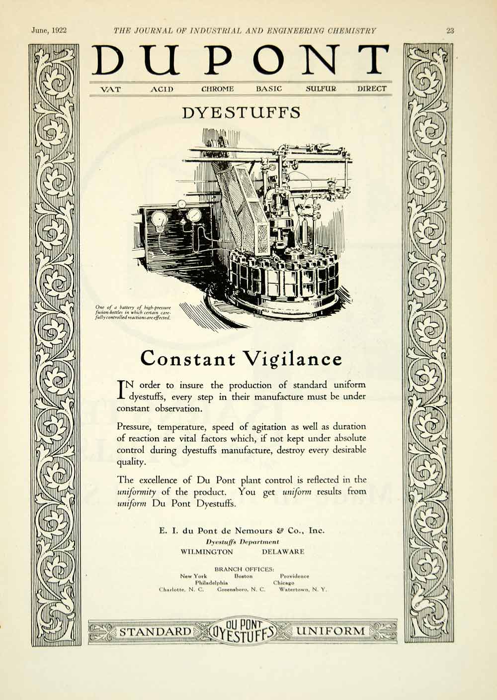 1922 Ad EI Dupont Nemours Dyestuffs Industrial Fusion Kettle Machinery IEC2
