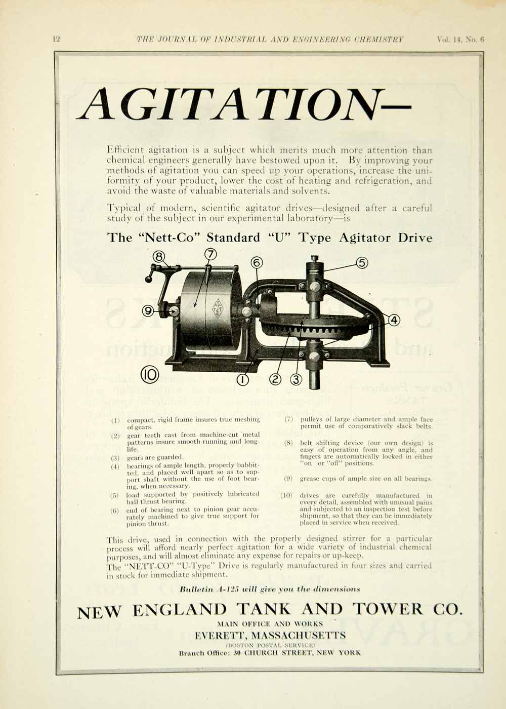1922 Ad New England Nett-Co Standard U Type Agitator Drive Industrial IEC2