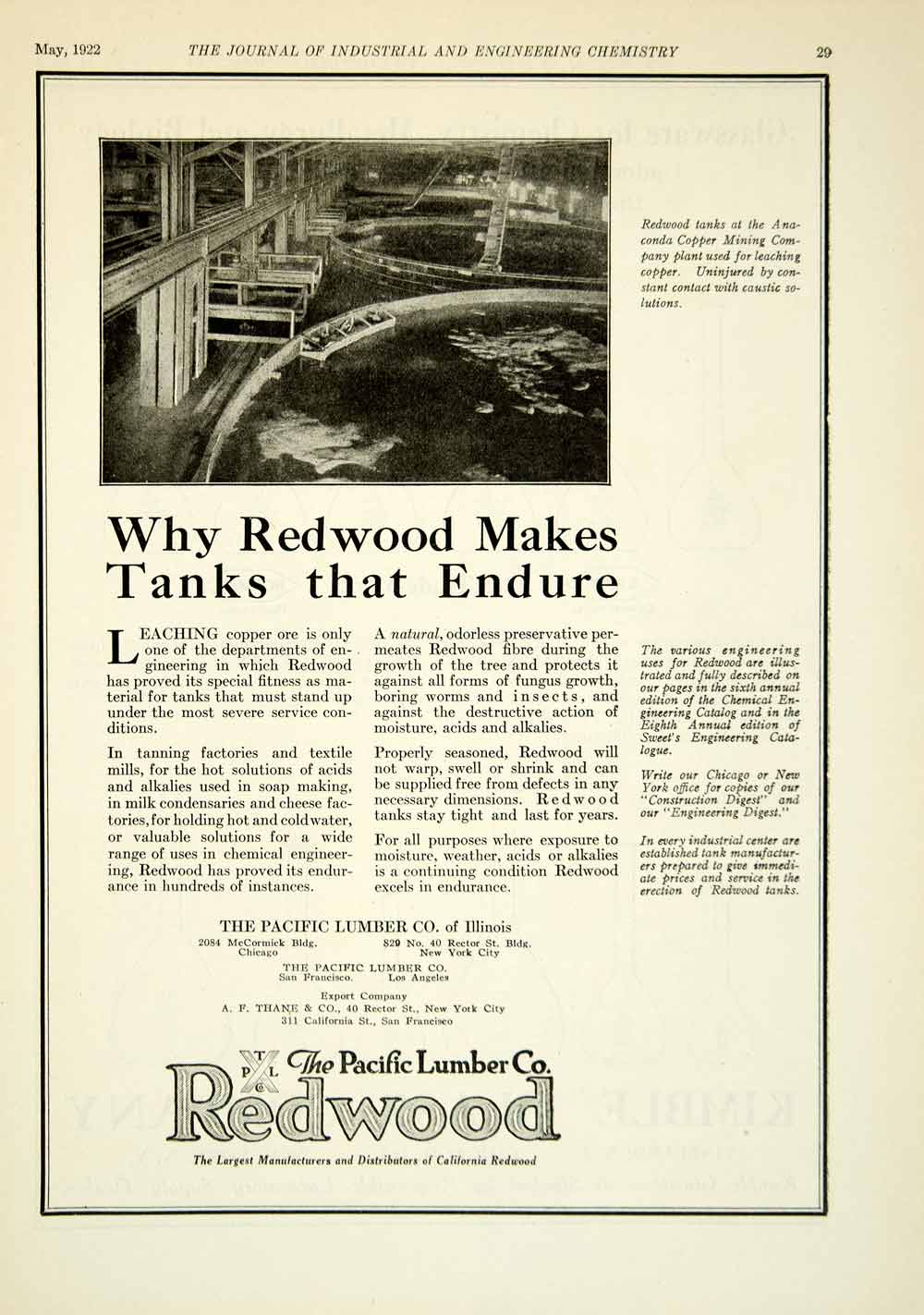 1922 Ad Pacific Lumber California Redwood Trees Anaconda Copper Mine IEC2