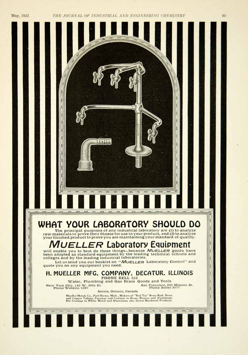 1922 Ad H Mueller Water Spout Plumbing Science Laboratory 145 W 30th St NYC IEC2
