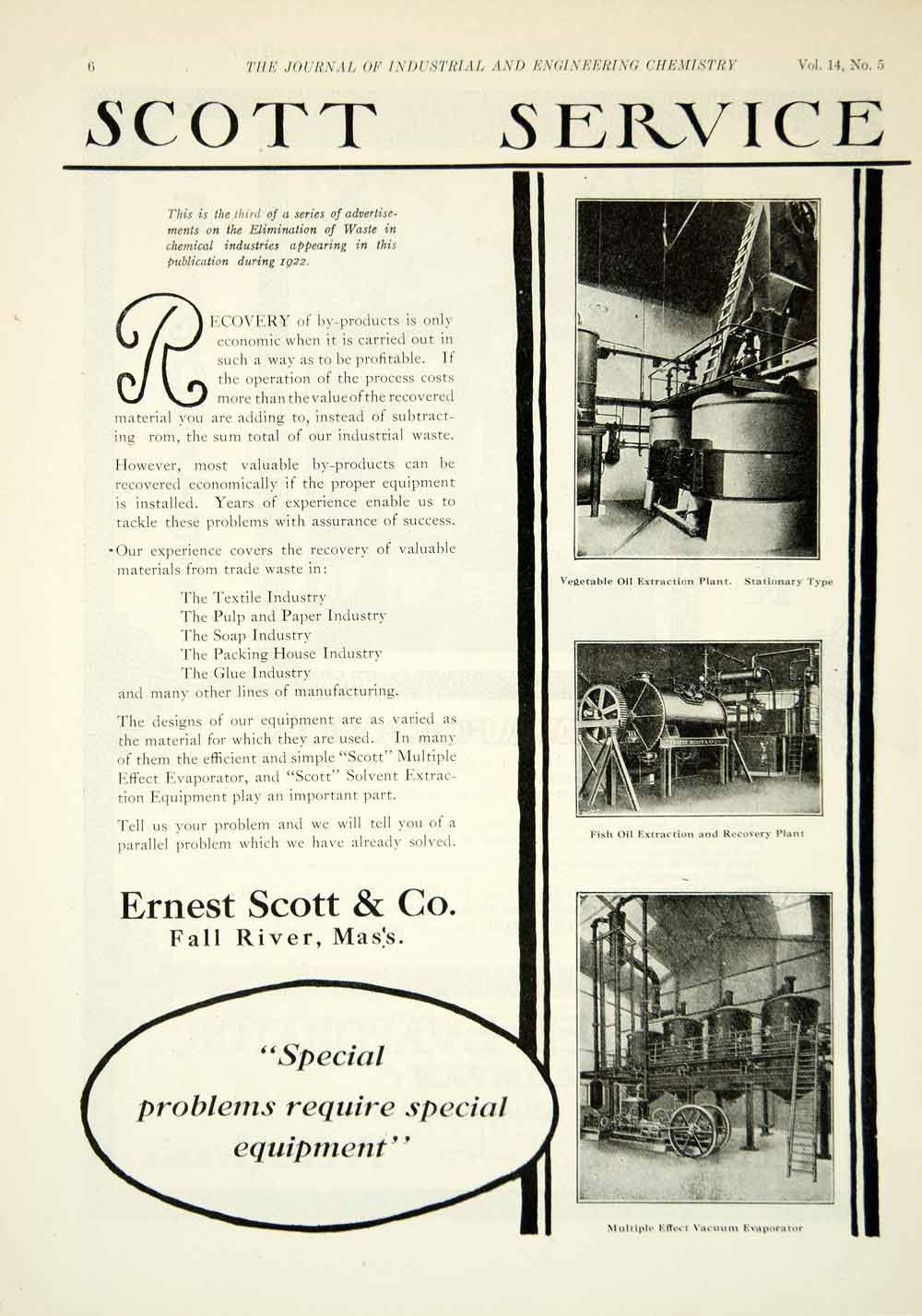 1922 Ad Ernest Scott Vegetable Fish Oil Extraction Plant Industrial IEC2