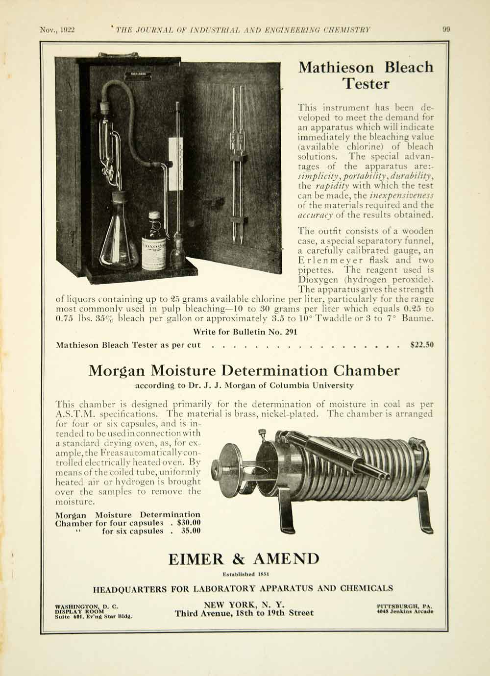 1922 Ad Eimer Amend Mathieson Bleach Test Morgan Moisture Determination IEC2