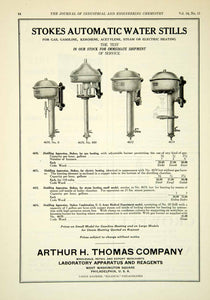 1922 Ad Arthur H Thomas Stokes Automatic Water Still Heating Machinery IEC2