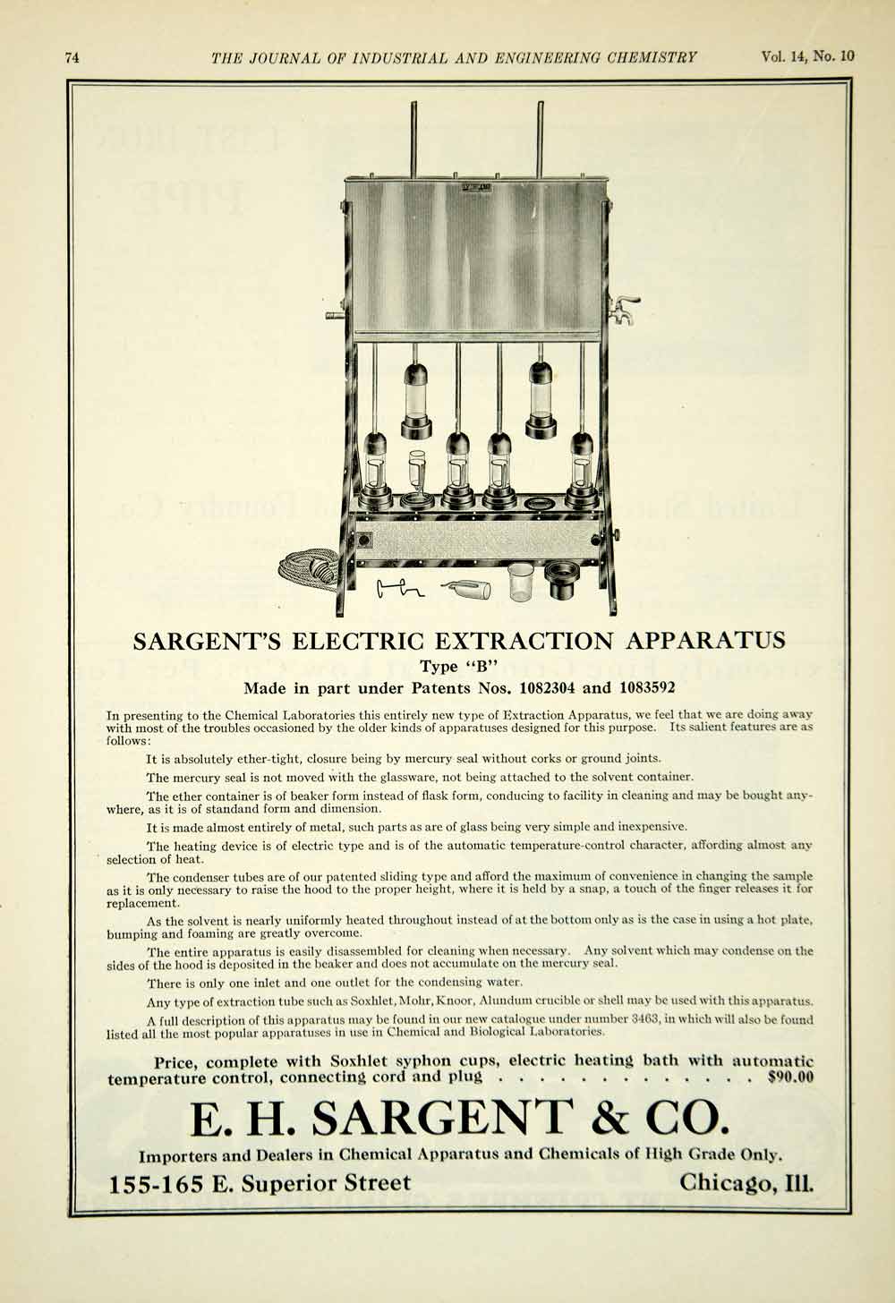 1922 Ad EH Sargent Electric Extraction Apparatus Science Laboratory IEC2