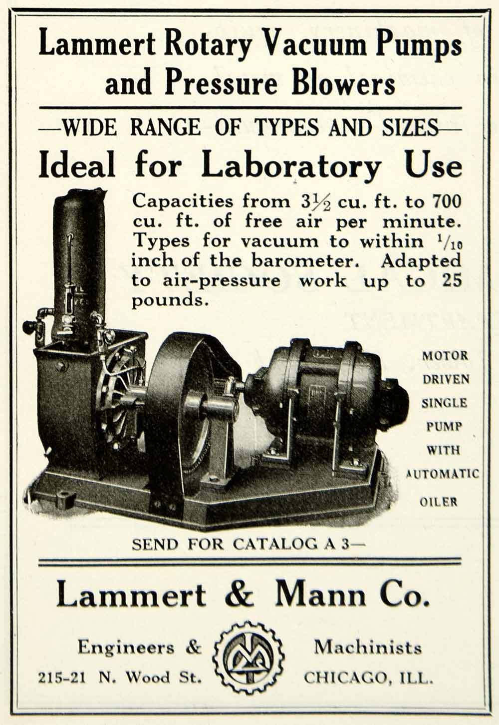 1922 Ad Lammert & Mann Rotary Vacuum Pump Pressure Blower Industrial IEC2