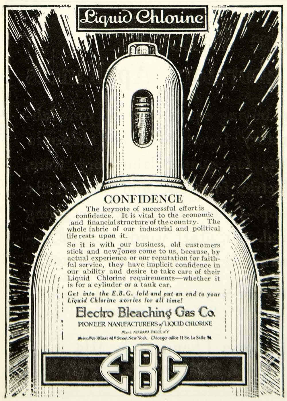 1922 Ad EBG Electro Bleaching Gas Liquid Chlorine Industrial Manufacturing IEC2