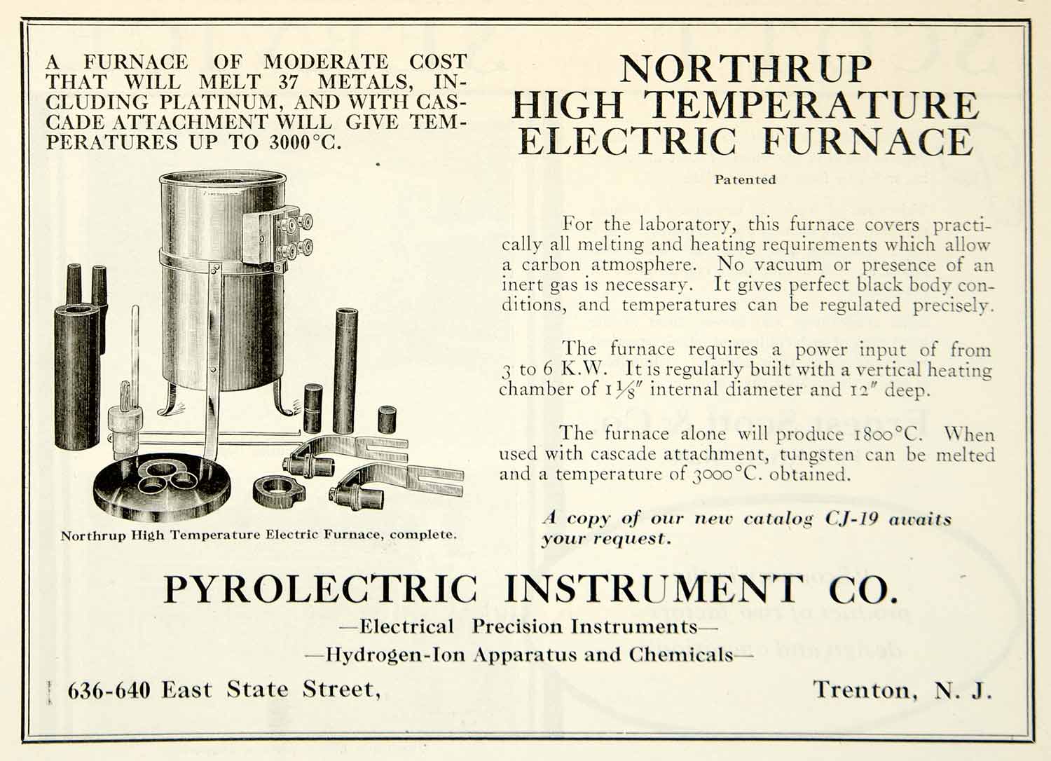 1922 Ad Pyrolectric Instrument Northrup Electric Furnace Science Laboratory IEC2