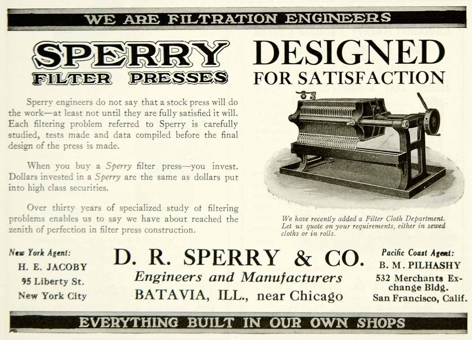 1922 Ad DR Sperry Filter Press Industrial Machinery Factory Manufacturing IEC2