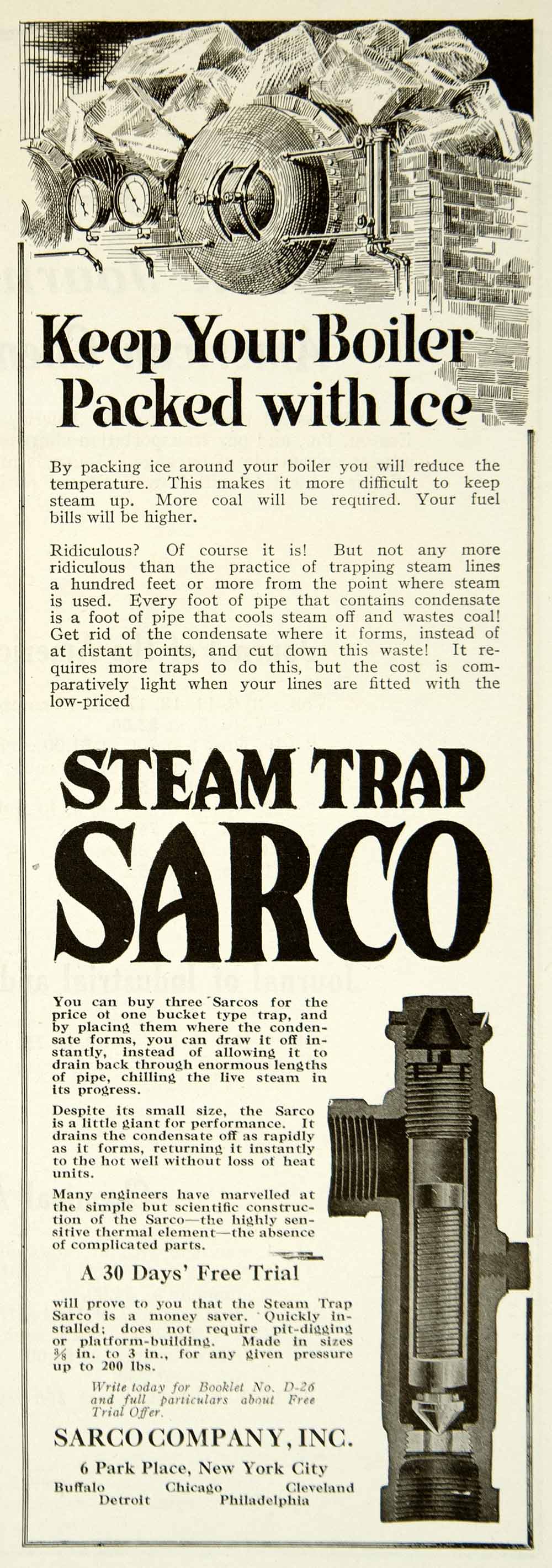 1922 Ad Sarco Steam Trap Boiler Industrial Machinery Manufacturing Plant IEC2