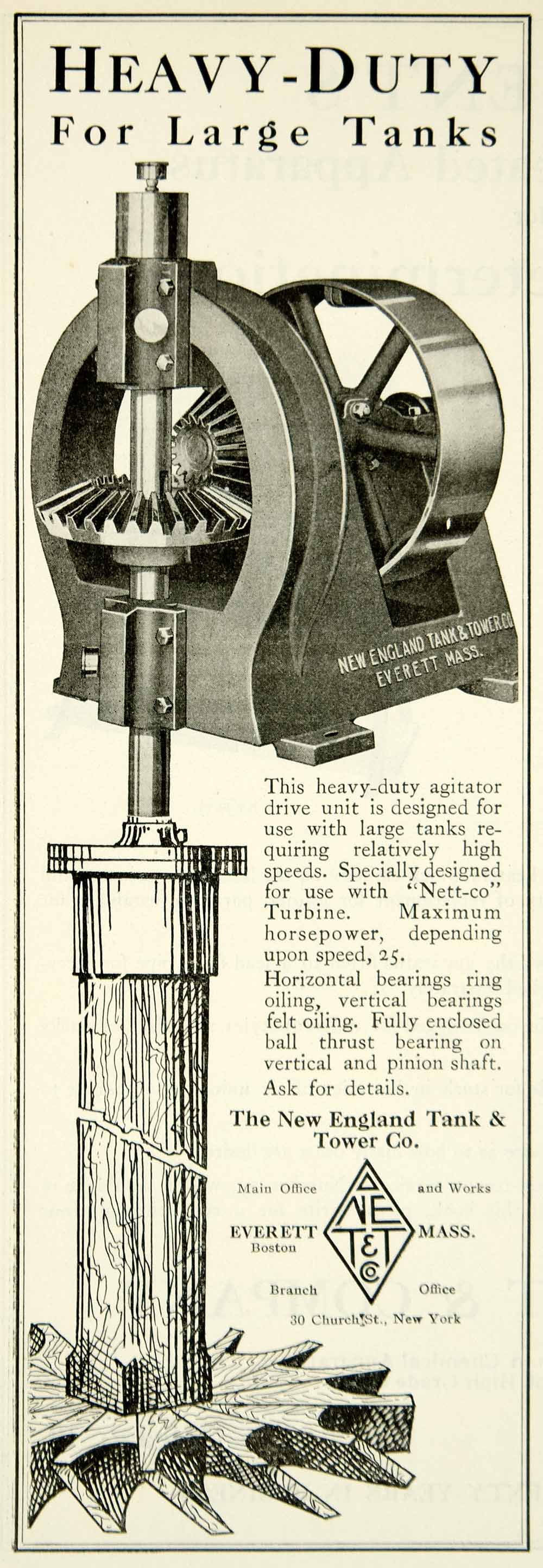 1922 Ad New England Tank Tower Nett-Co Turbine Engine Industrial Machinery IEC2