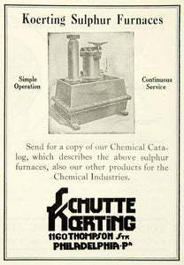 1922 Ad Schutte Koerting Sulfur Furnace Appliance Chemical Plant Industrial IEC2