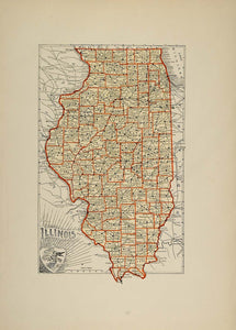 1915 Color Map Illinois State Historical Vintage NICE - ORIGINAL IL2