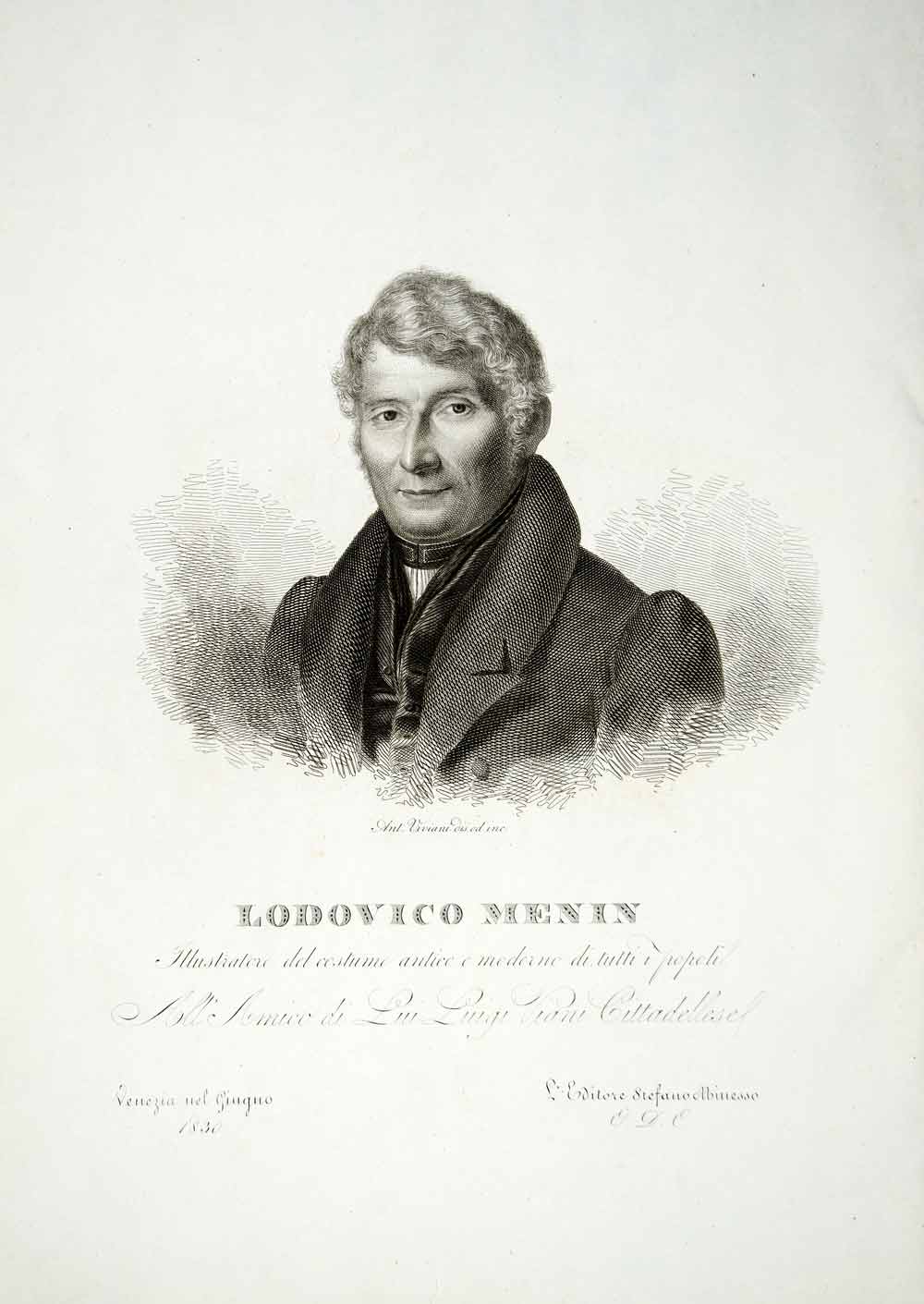 1833 Copper Engraving Antonio Viviani Art Lodovico Menin Portrait Italian ILC1