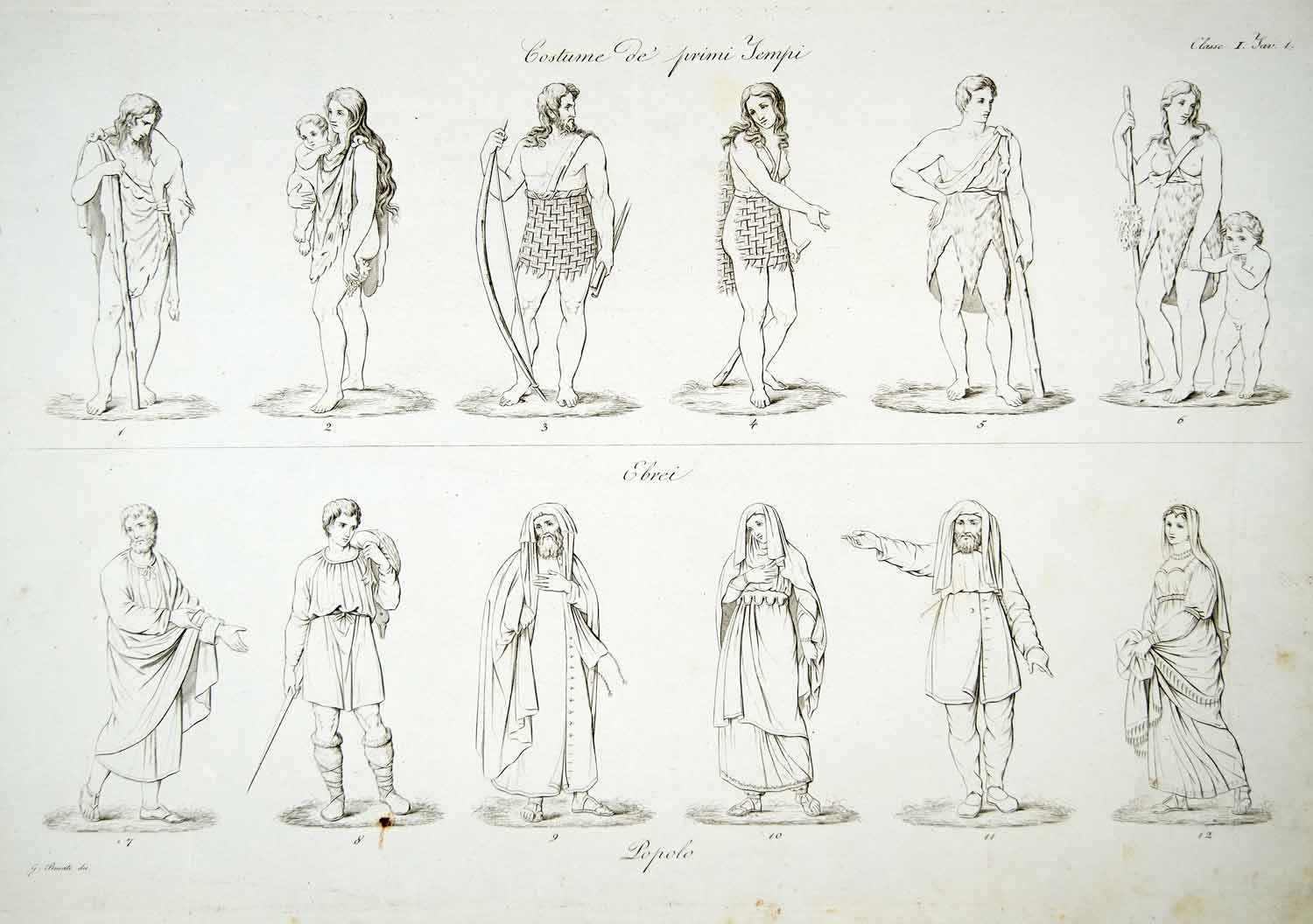 1833 Copper Engraving G Busato Art 1st Century Hebrew Jewish Costumes Nude ILC1