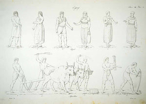 1833 Copper Engraving Busato Art Ancient Egypt Costume Farming Agriculture ILC1