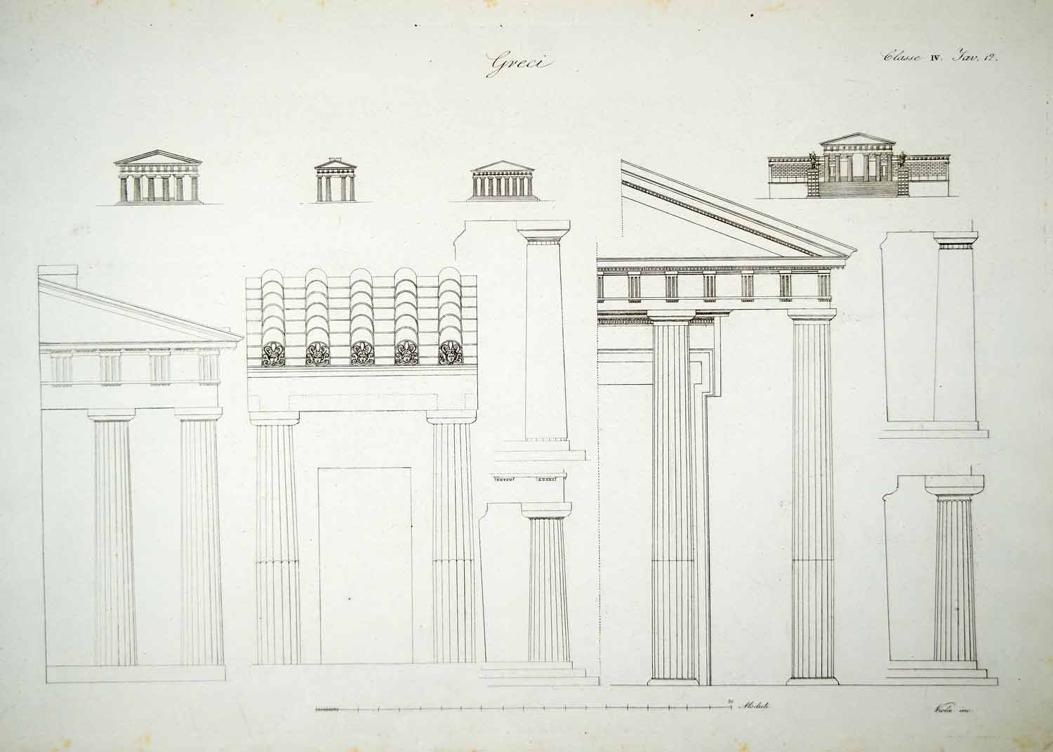 1833 Copper Engraving Art Greek Architecture Ancient Greece Doric Columns ILC1