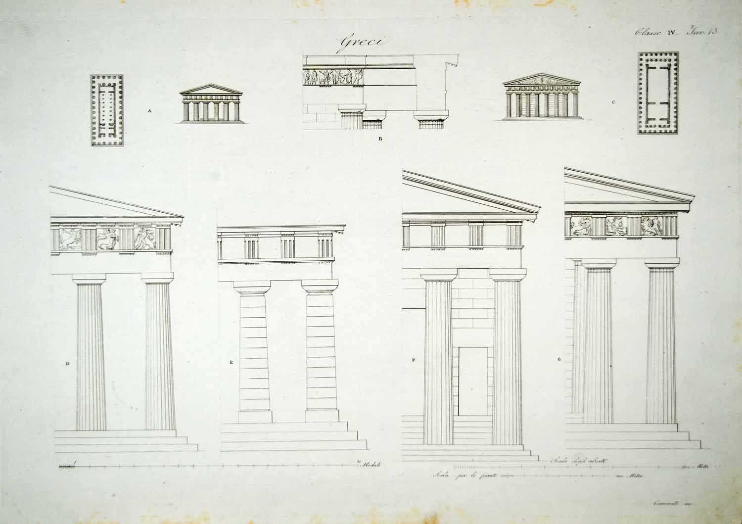 1833 Copper Engraving Art Greek Architecture Ancient Greece Doric Capitals ILC1