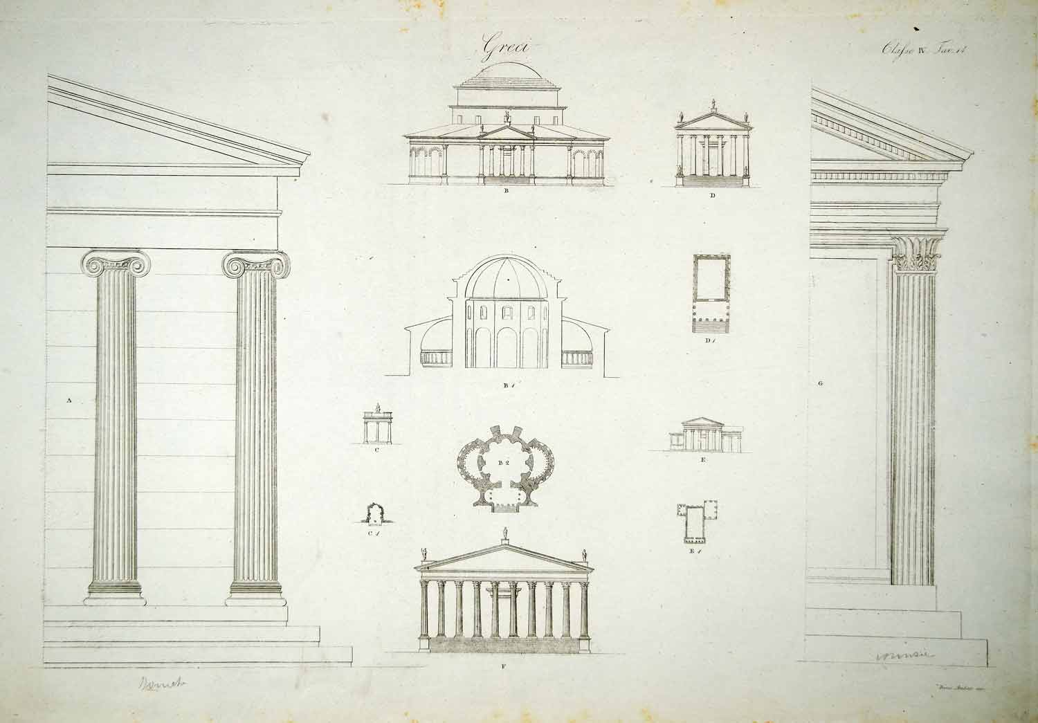 1833 Copper Engraving Ancient Greek Architecture Greece Ionic Corinthian ILC1