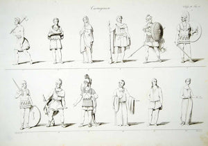 1833 Copper Engraving Bosa Art Ancient Carthage Phoenician Warrior Costume ILC1