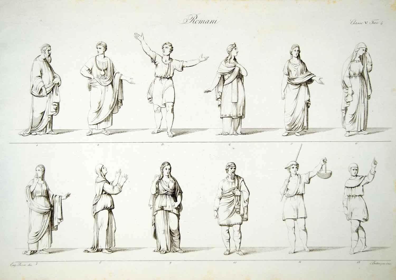 1833 Copper Engraving Bosa Art Ancient Roman Rome Costume Fashion Clothing ILC1