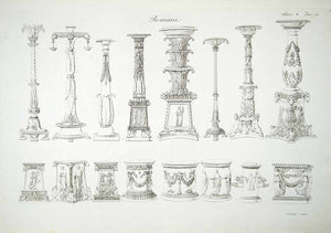 1833 Copper Engraving Art Ancient Roman Rome Candlesticks Archaeology Decor ILC1
