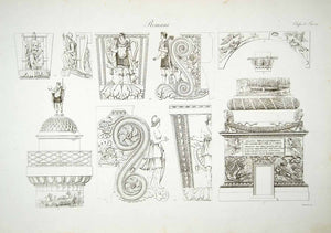1833 Copper Engraving Art Ancient Roman Architecture Arch Constantine Nude ILC1