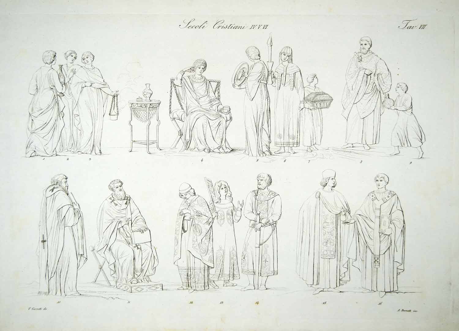 1834 Copper Engraving Costume Early Christian Lady Bishops Ecclesiastical ILC2