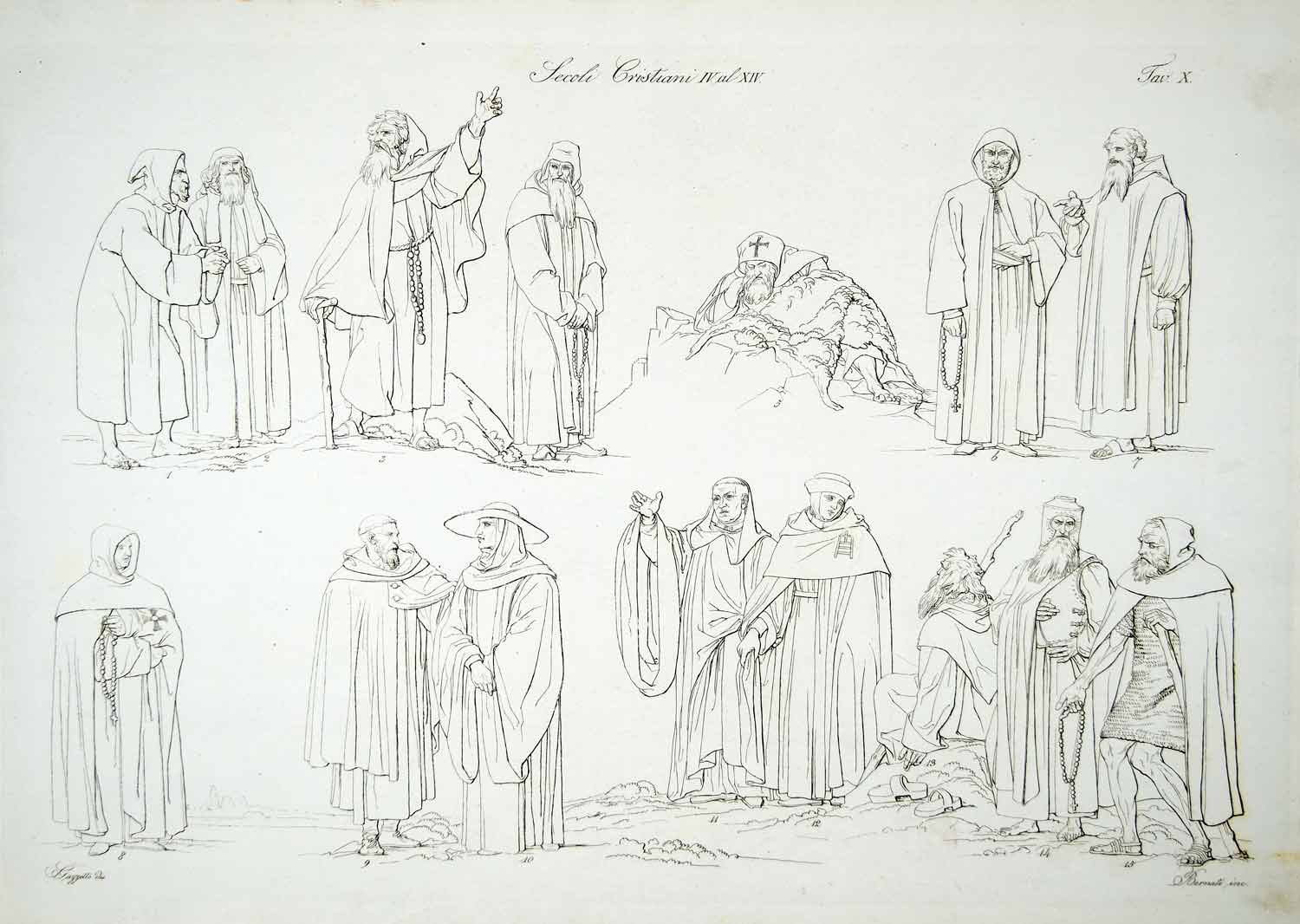 1834 Copper Engraving Monks Habits Costume Dress Early Christian Religious ILC2