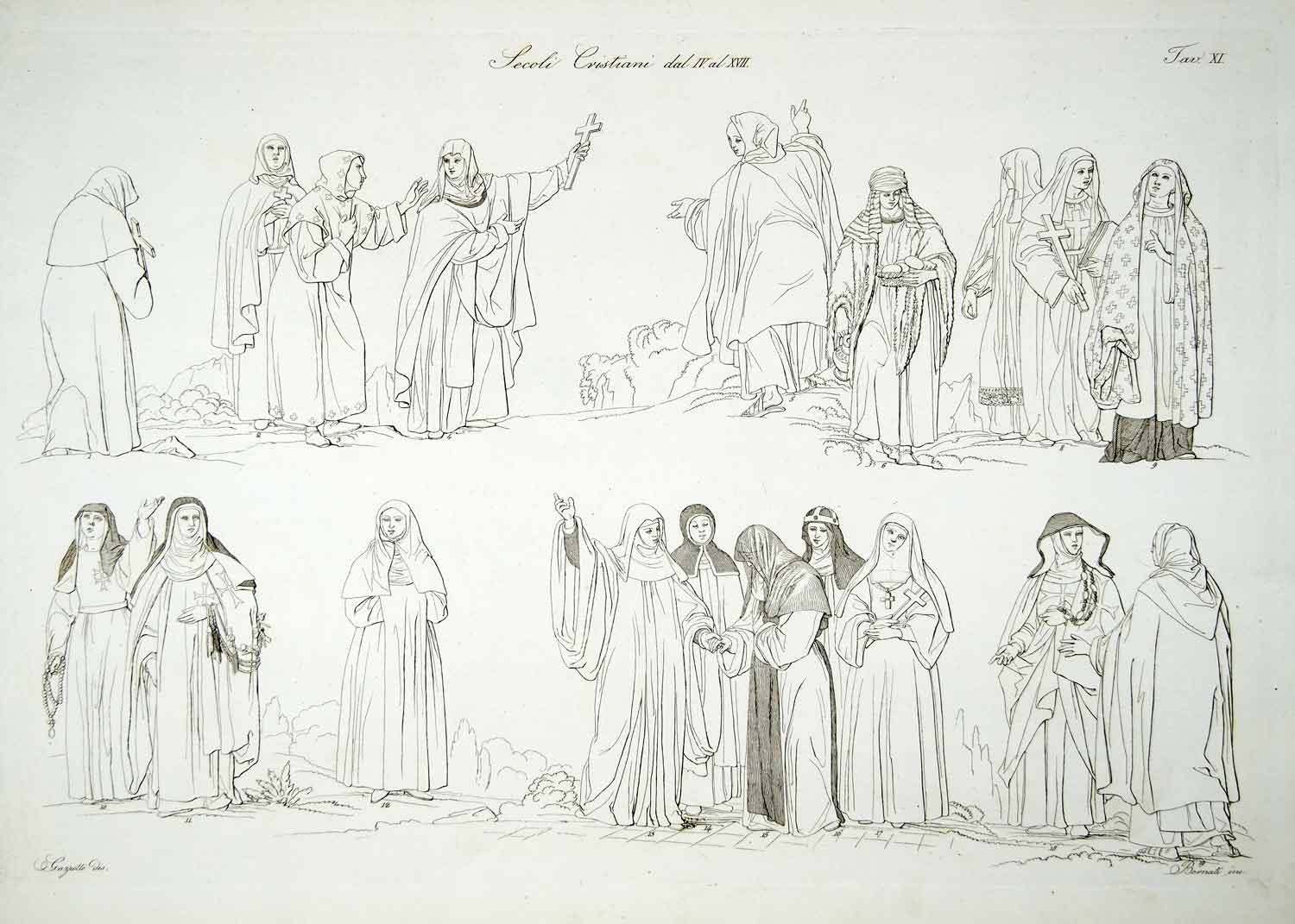 1834 Copper Engraving Costume Religious Habit Christian Nuns Sisters Orders ILC2