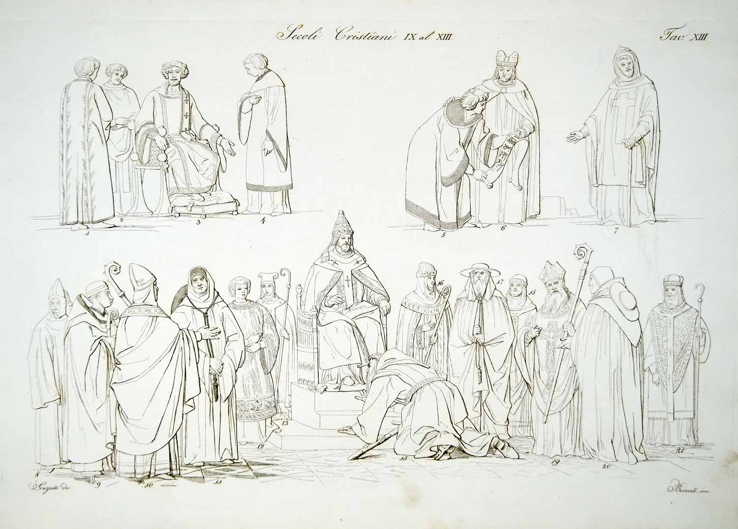 1834 Copper Engraving Costume Ecclesiastical Dress Pope Bishop Religious ILC2